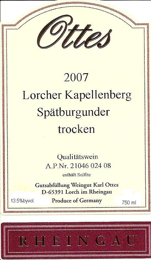 Lorcher Kapellenberg Spätburgunder Trocken