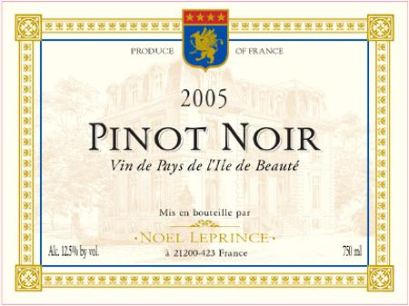 Pinot Noir Vin De Pays De L'ile De Beauté